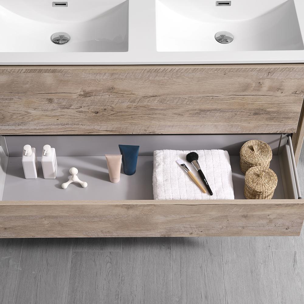 Fresca Catania 48" Rustic Natural Wood Wall Hung Double Sink Modern Bathroom Vanity w/ Medicine Cabinet