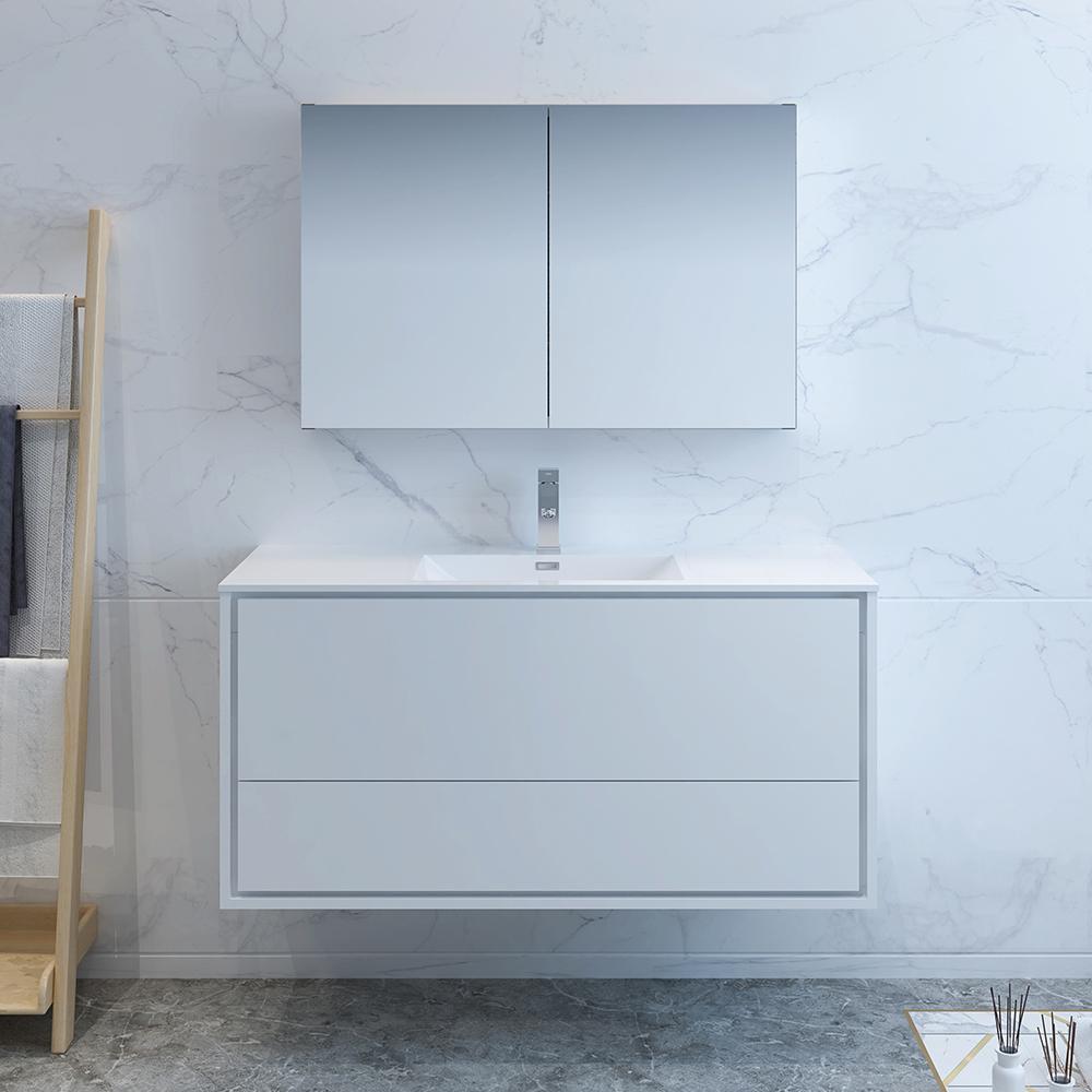 Fresca Catania 48" Glossy White Wall Hung Modern Bathroom Vanity w/ Medicine Cabinet