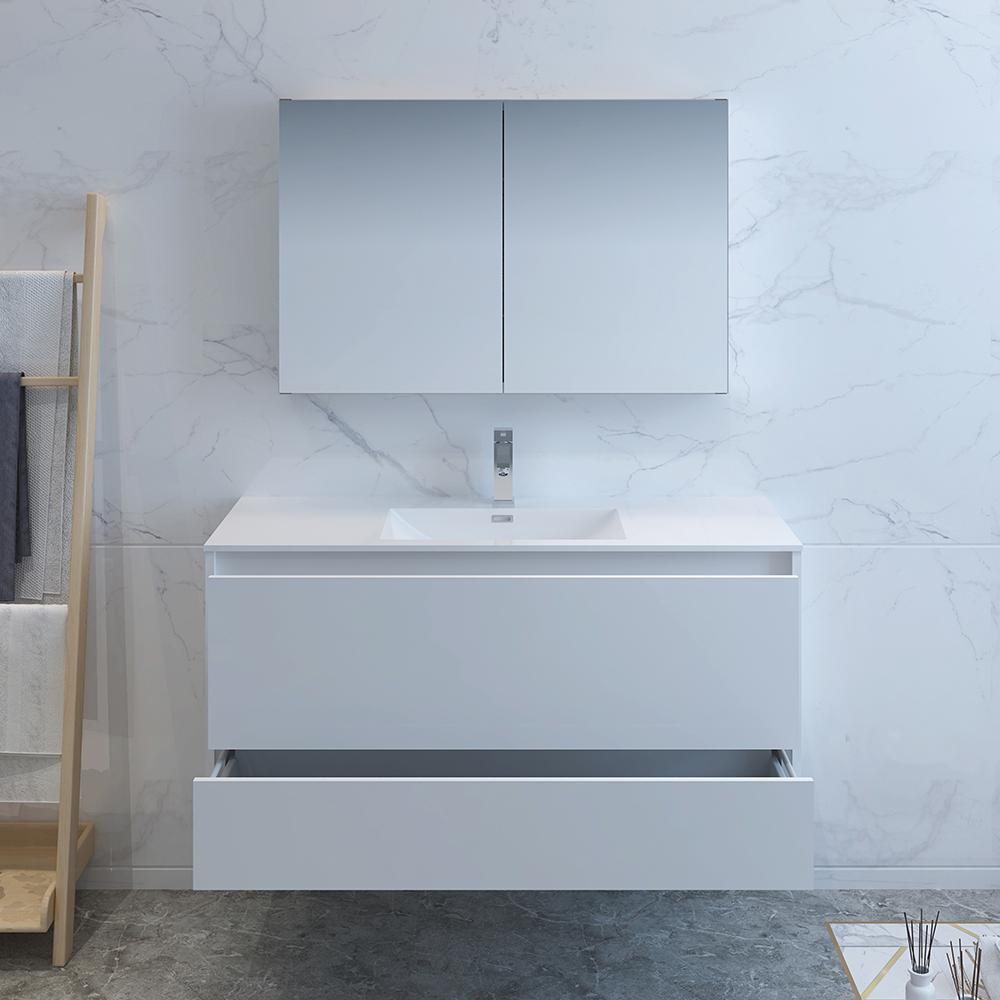 Fresca Catania 48" Glossy White Wall Hung Modern Bathroom Vanity w/ Medicine Cabinet