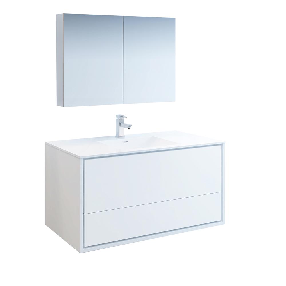 Fresca Catania 48" Glossy White Wall Hung Modern Bathroom Vanity w/ Medicine Cabinet