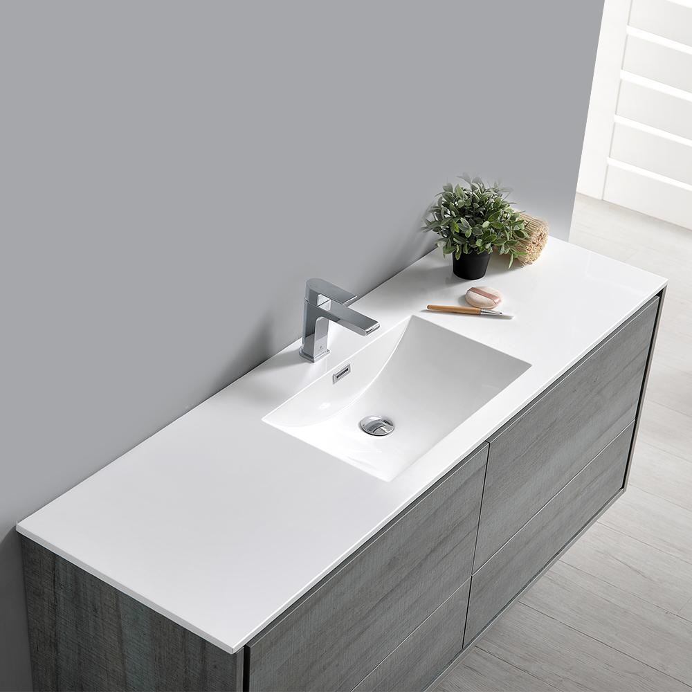 Fresca Catania 60" Ocean Gray Wall Hung Single Sink Modern Bathroom Vanity w/ Medicine Cabinet