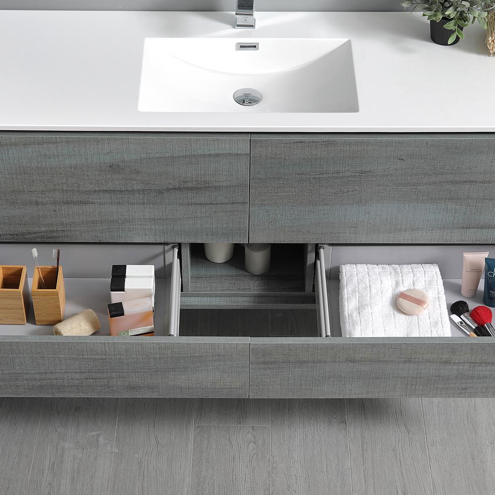 Fresca Catania 60" Ocean Gray Wall Hung Single Sink Modern Bathroom Vanity w/ Medicine Cabinet
