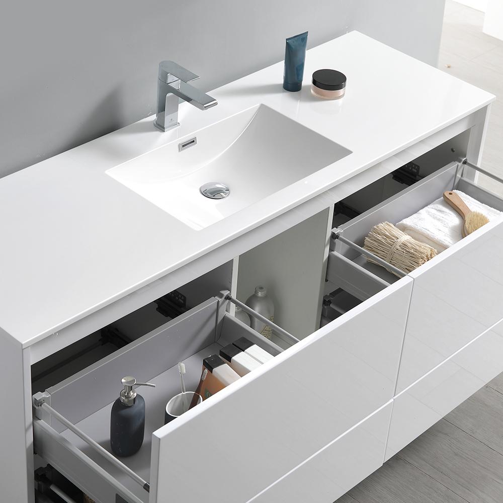 Fresca Catania 60" Glossy White Wall Hung Single Sink Modern Bathroom Vanity w/ Medicine Cabinet