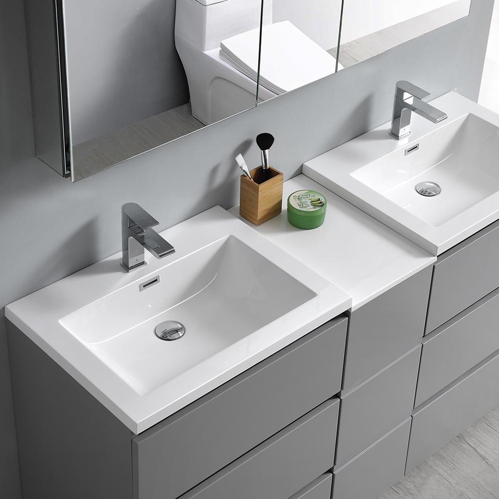 Fresca Lazzaro 60" Gray Free Standing Double Sink Modern Bathroom Vanity w/ Medicine Cabinet