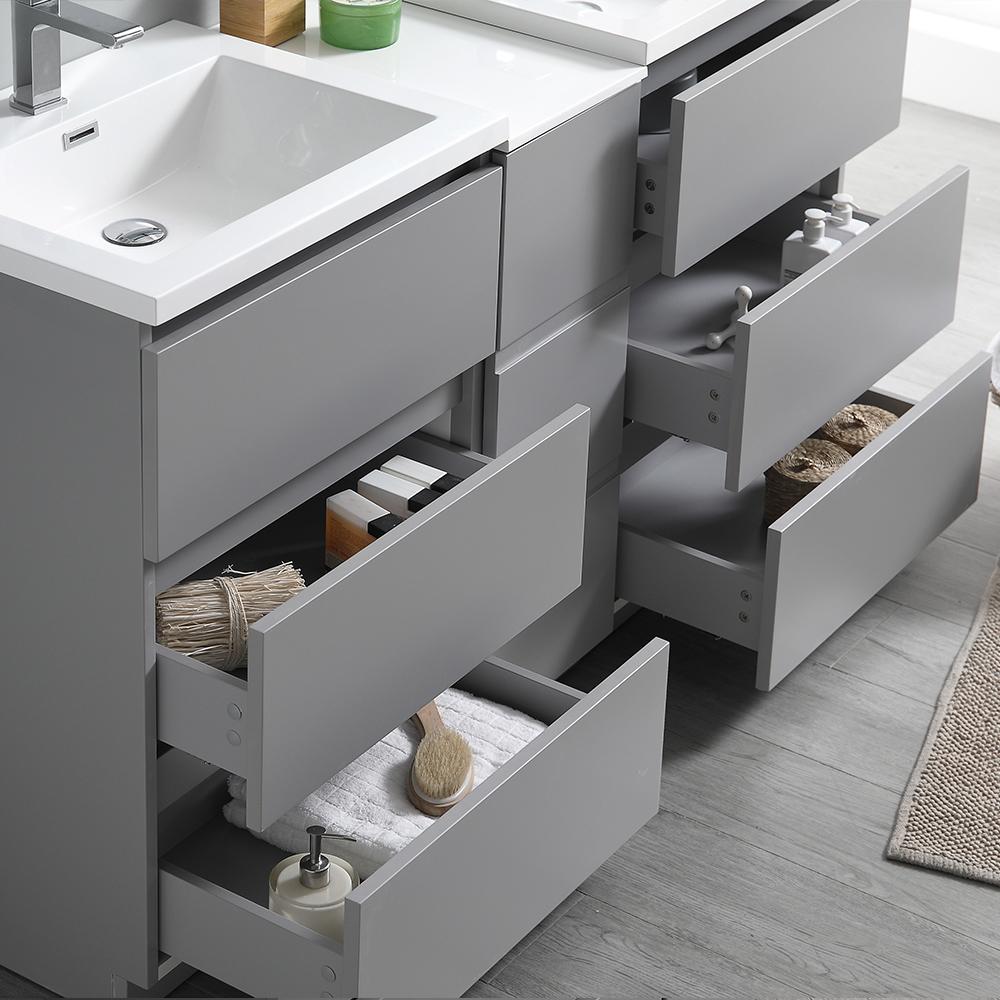 Fresca Lazzaro 60" Gray Free Standing Double Sink Modern Bathroom Vanity w/ Medicine Cabinet