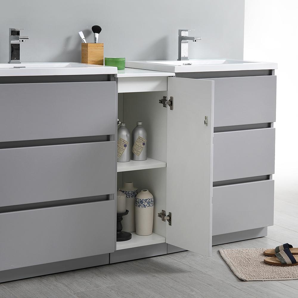 Fresca Lazzaro 60" Gray Free Standing Double Sink Modern Bathroom Vanity w/ Medicine Cabinet