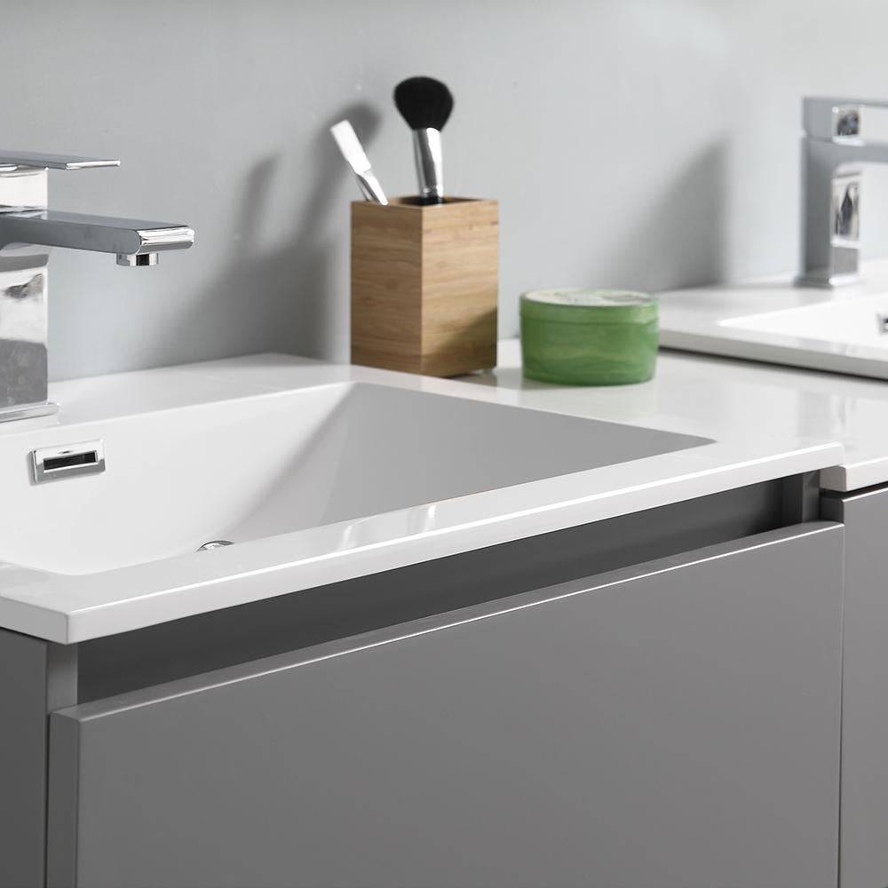 Fresca Lazzaro 60" Gray Free Standing Double Sink Modern Bathroom Vanity w/ Medicine Cabinet