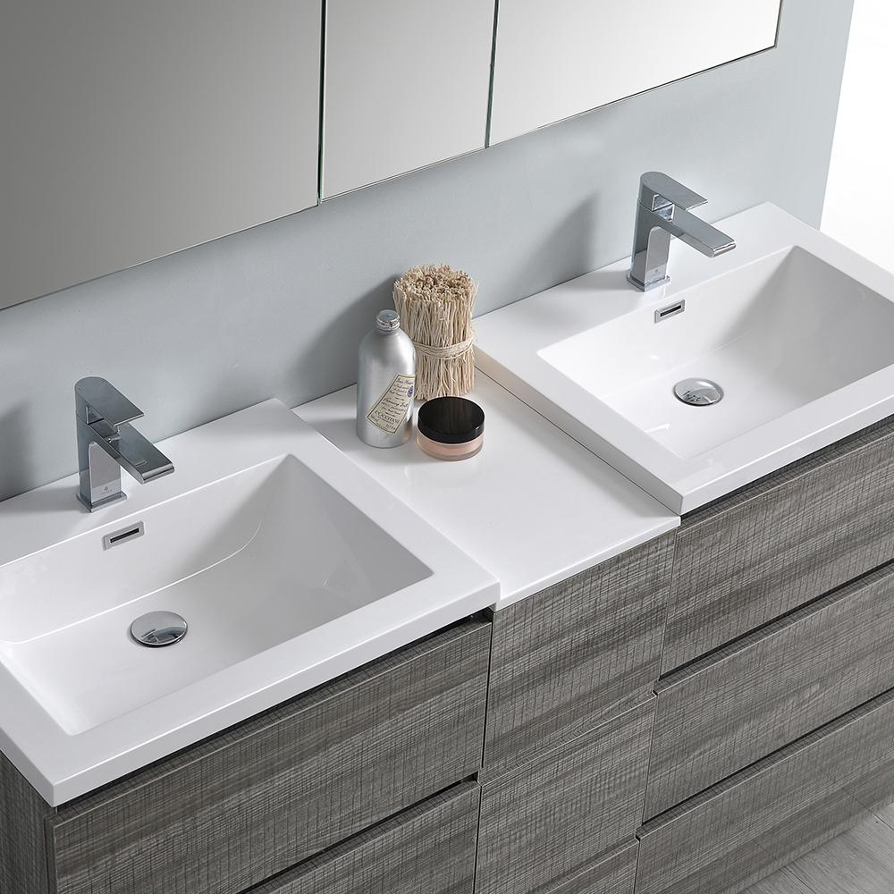 Fresca Lazzaro 60" Glossy Ash Gray Free Standing Double Sink Modern Bathroom Vanity w/ Medicine Cabinet