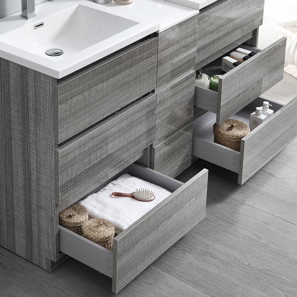 Fresca Lazzaro 60" Glossy Ash Gray Free Standing Double Sink Modern Bathroom Vanity w/ Medicine Cabinet