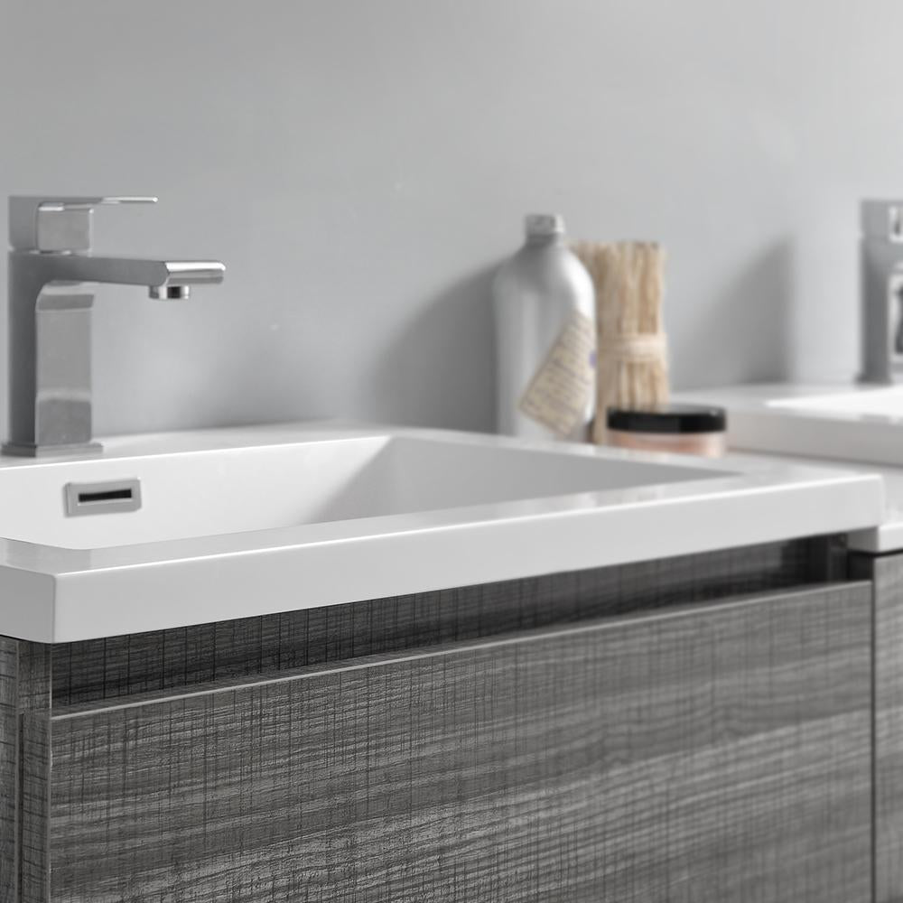 Fresca Lazzaro 60" Glossy Ash Gray Free Standing Double Sink Modern Bathroom Vanity w/ Medicine Cabinet