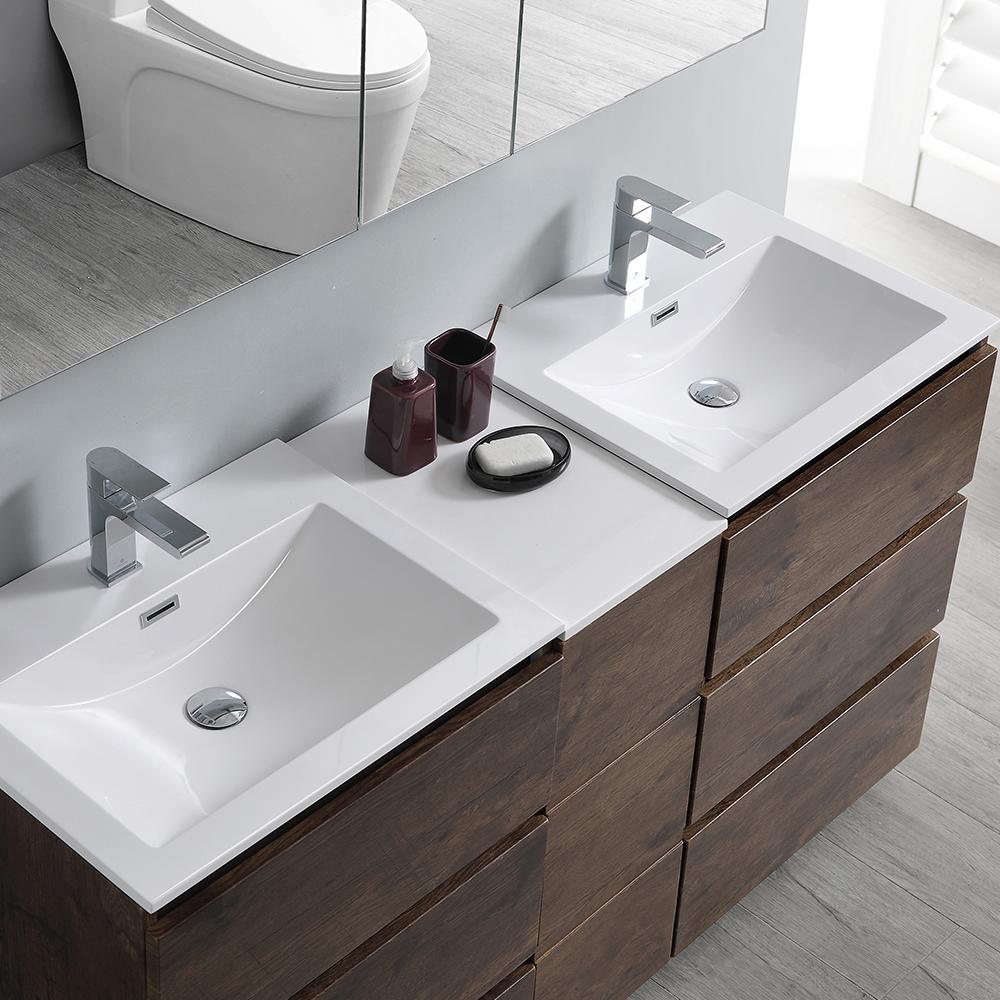 Fresca Lazzaro 60" Rosewood Free Standing Double Sink Modern Bathroom Vanity w/ Medicine Cabinet