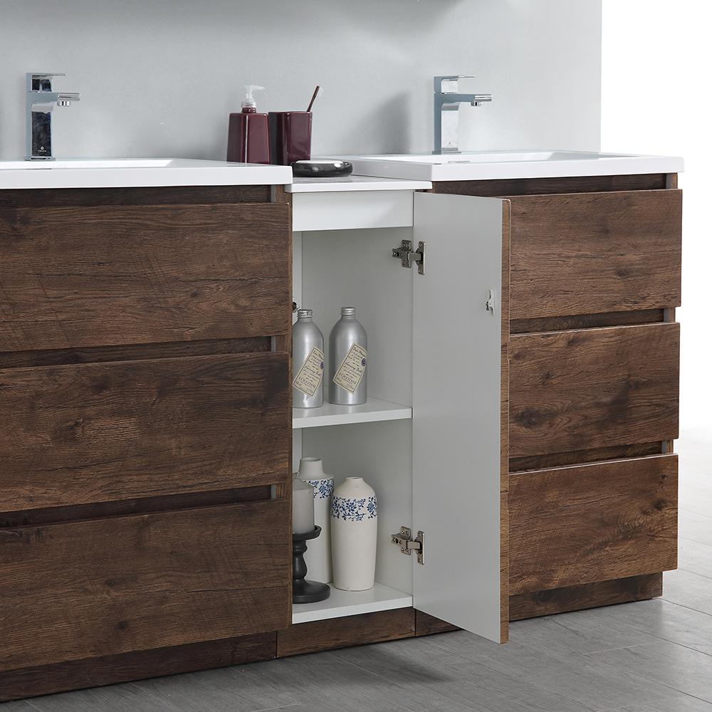 Fresca Lazzaro 60" Rosewood Free Standing Double Sink Modern Bathroom Vanity w/ Medicine Cabinet