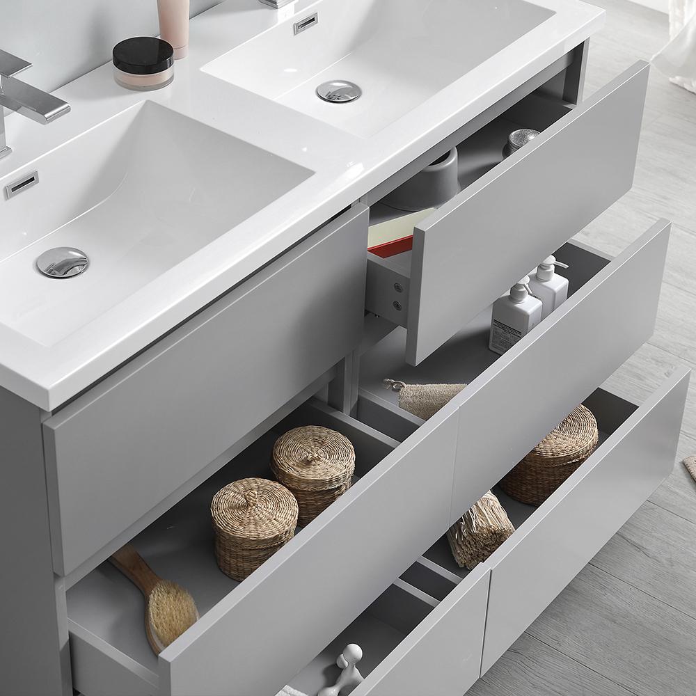Fresca Lazzaro 48" Gray Free Standing Double Sink Modern Bathroom Vanity w/ Medicine Cabinet