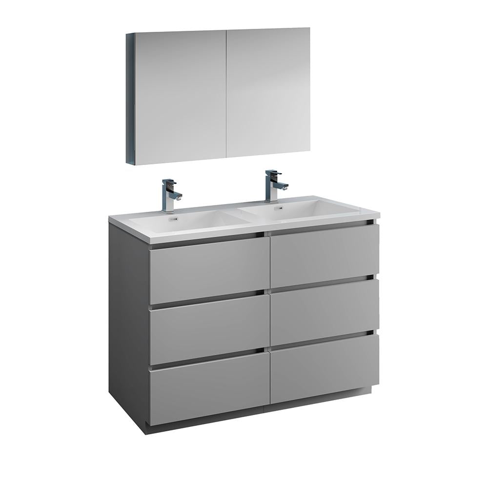 Fresca Lazzaro 48" Gray Free Standing Double Sink Modern Bathroom Vanity w/ Medicine Cabinet