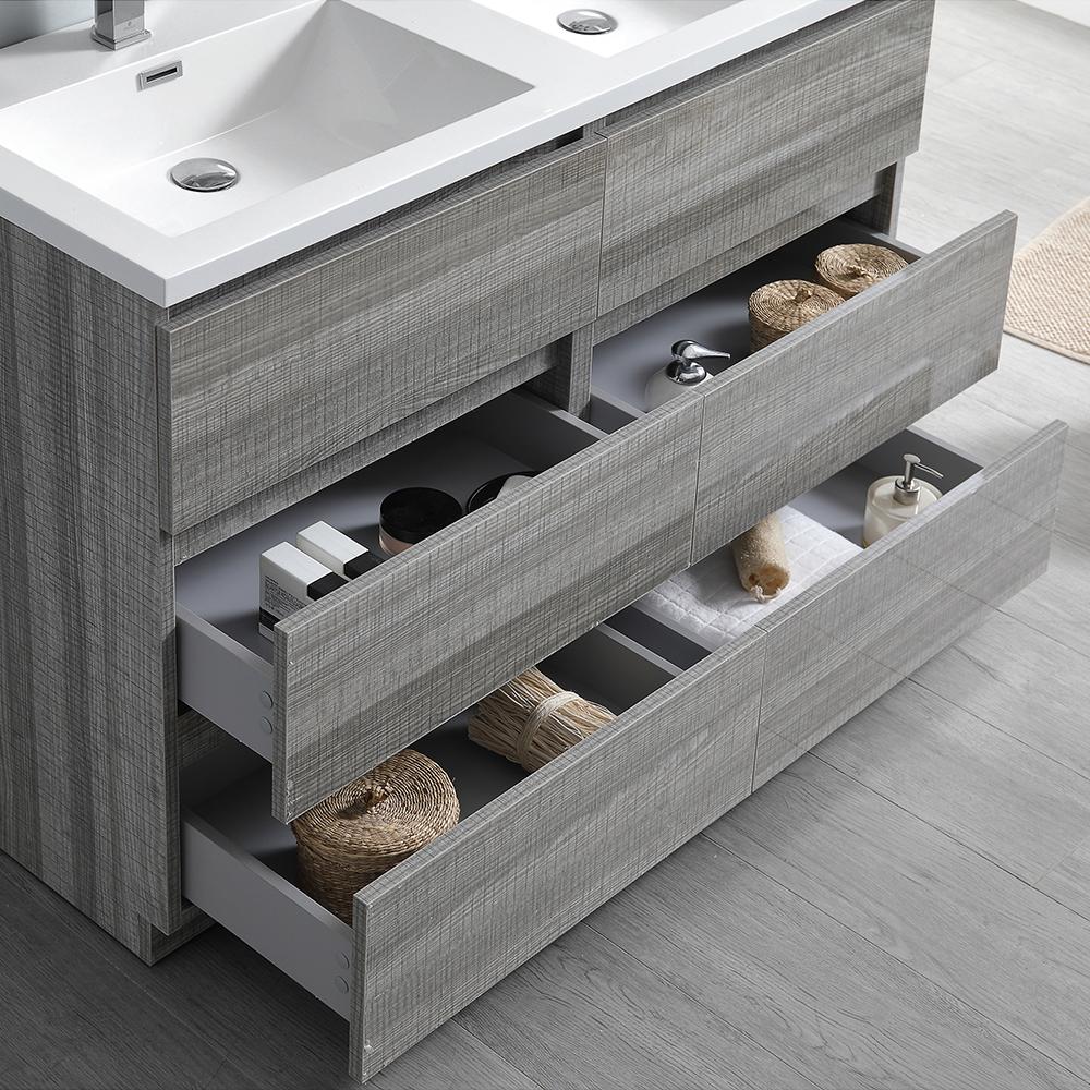 Fresca Lazzaro 48" Glossy Ash Gray Free Standing Double Sink Modern Bathroom Vanity w/ Medicine Cabinet