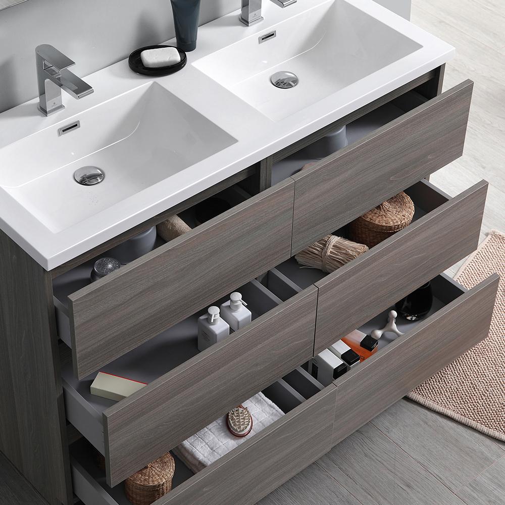 Fresca Lazzaro 48" Gray Wood Free Standing Double Sink Modern Bathroom Vanity w/ Medicine Cabinet
