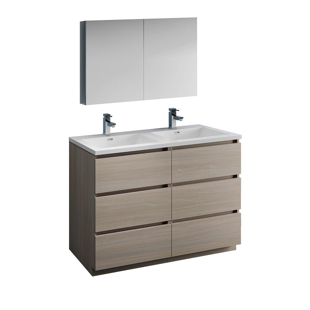 Fresca Lazzaro 48" Gray Wood Free Standing Double Sink Modern Bathroom Vanity w/ Medicine Cabinet