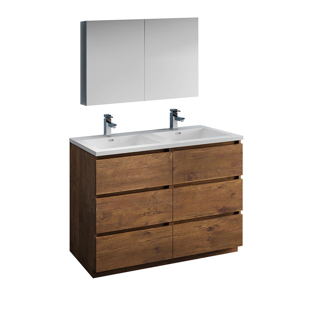 Fresca Lazzaro 48" Rosewood Free Standing Double Sink Modern Bathroom Vanity w/ Medicine Cabinet