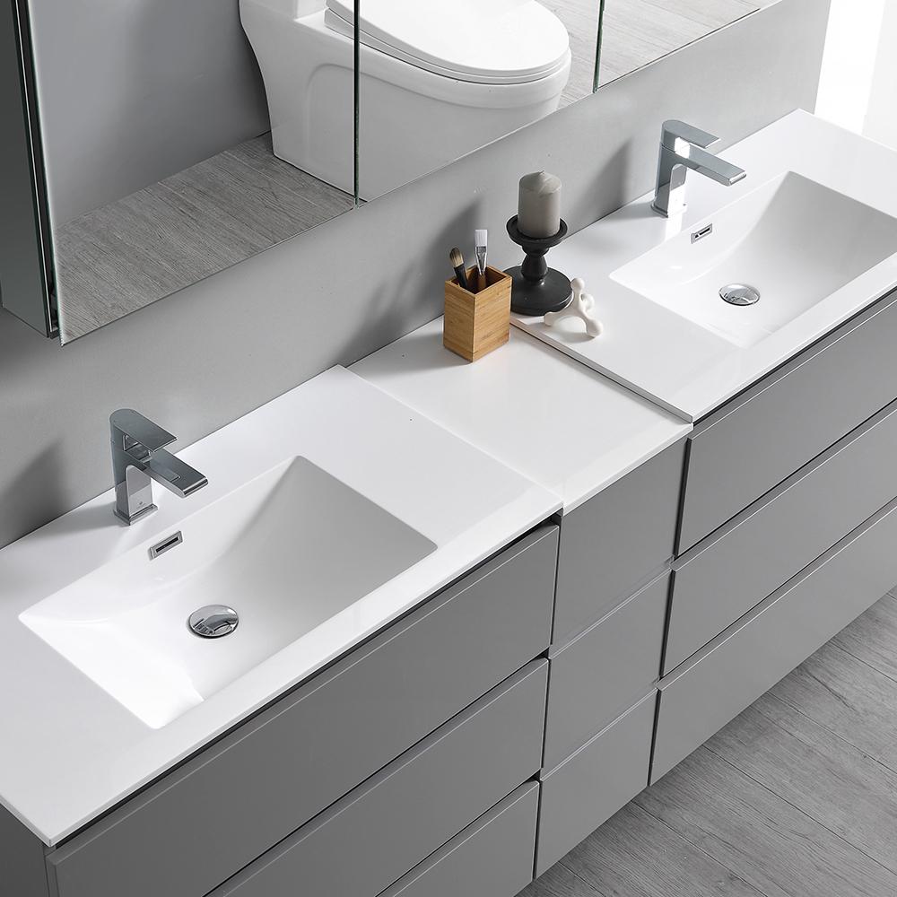 Fresca Lazzaro 72" Gray Free Standing Double Sink Modern Bathroom Vanity w/ Medicine Cabinet