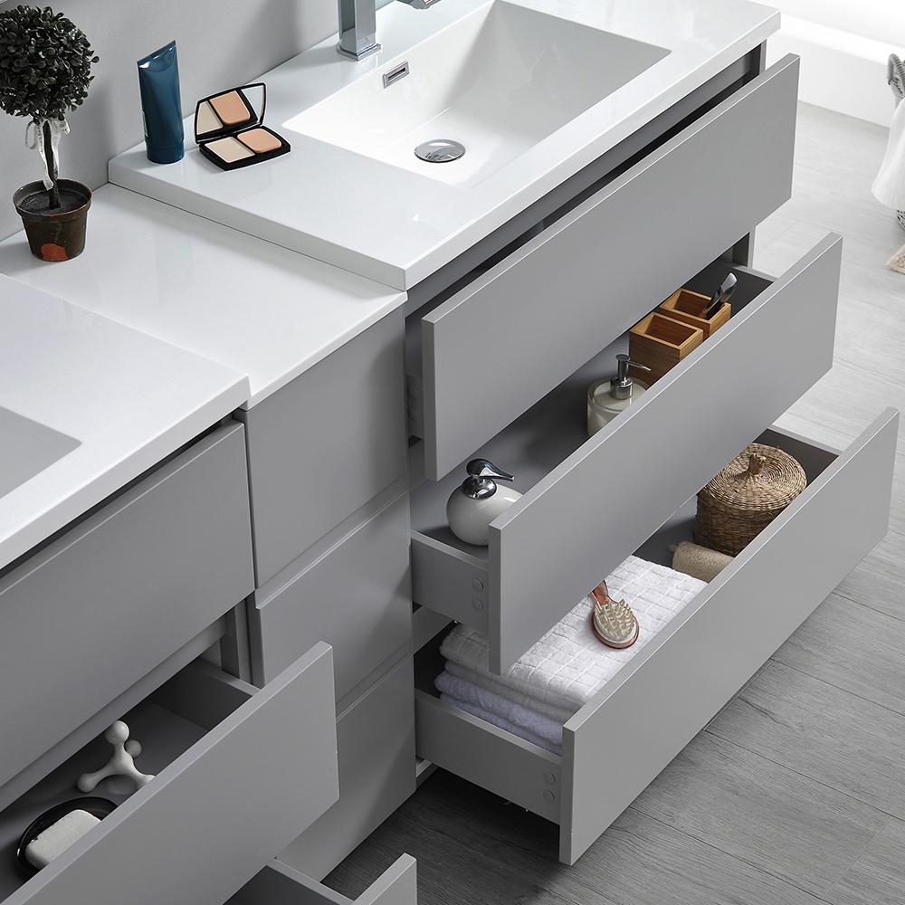 Fresca Lazzaro 72" Gray Free Standing Double Sink Modern Bathroom Vanity w/ Medicine Cabinet