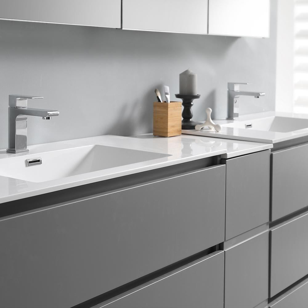 Fresca Lazzaro 72" Gray Free Standing Double Sink Modern Bathroom Vanity w/ Medicine Cabinet