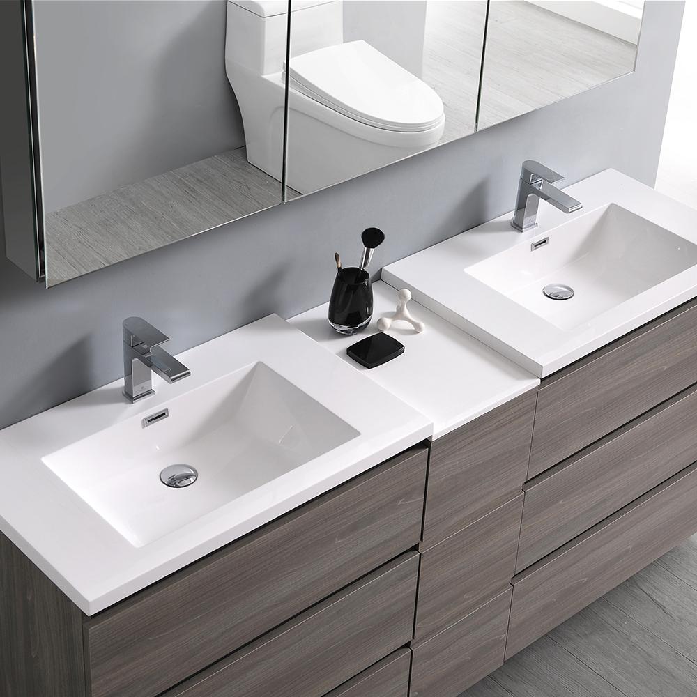 Fresca Lazzaro 72" Gray Wood Free Standing Double Sink Modern Bathroom Vanity w/ Medicine Cabinet