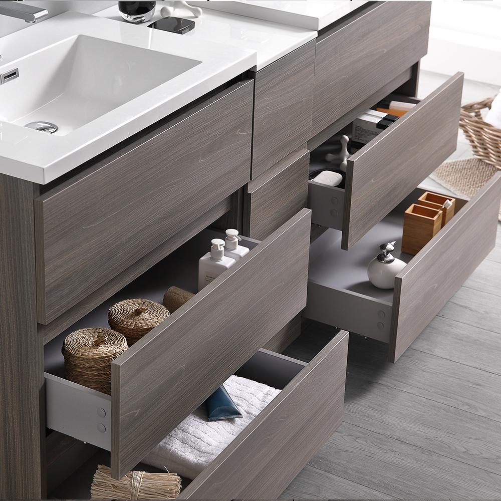 Fresca Lazzaro 72" Gray Wood Free Standing Double Sink Modern Bathroom Vanity w/ Medicine Cabinet