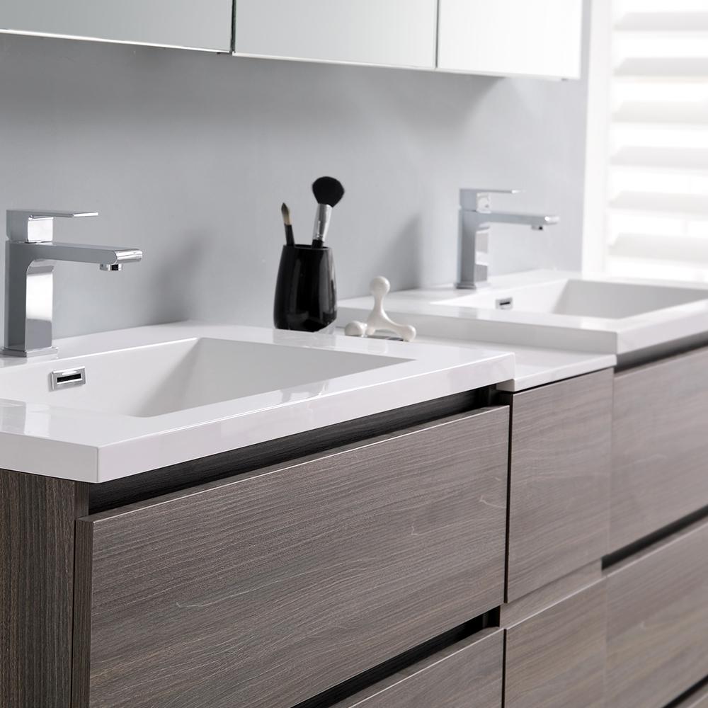 Fresca Lazzaro 72" Gray Wood Free Standing Double Sink Modern Bathroom Vanity w/ Medicine Cabinet