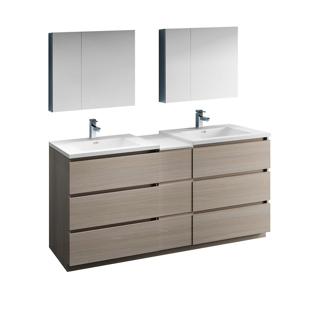 Fresca Lazzaro 72" Gray Wood Free Standing Double Sink Modern Bathroom Vanity w/ Medicine Cabinet