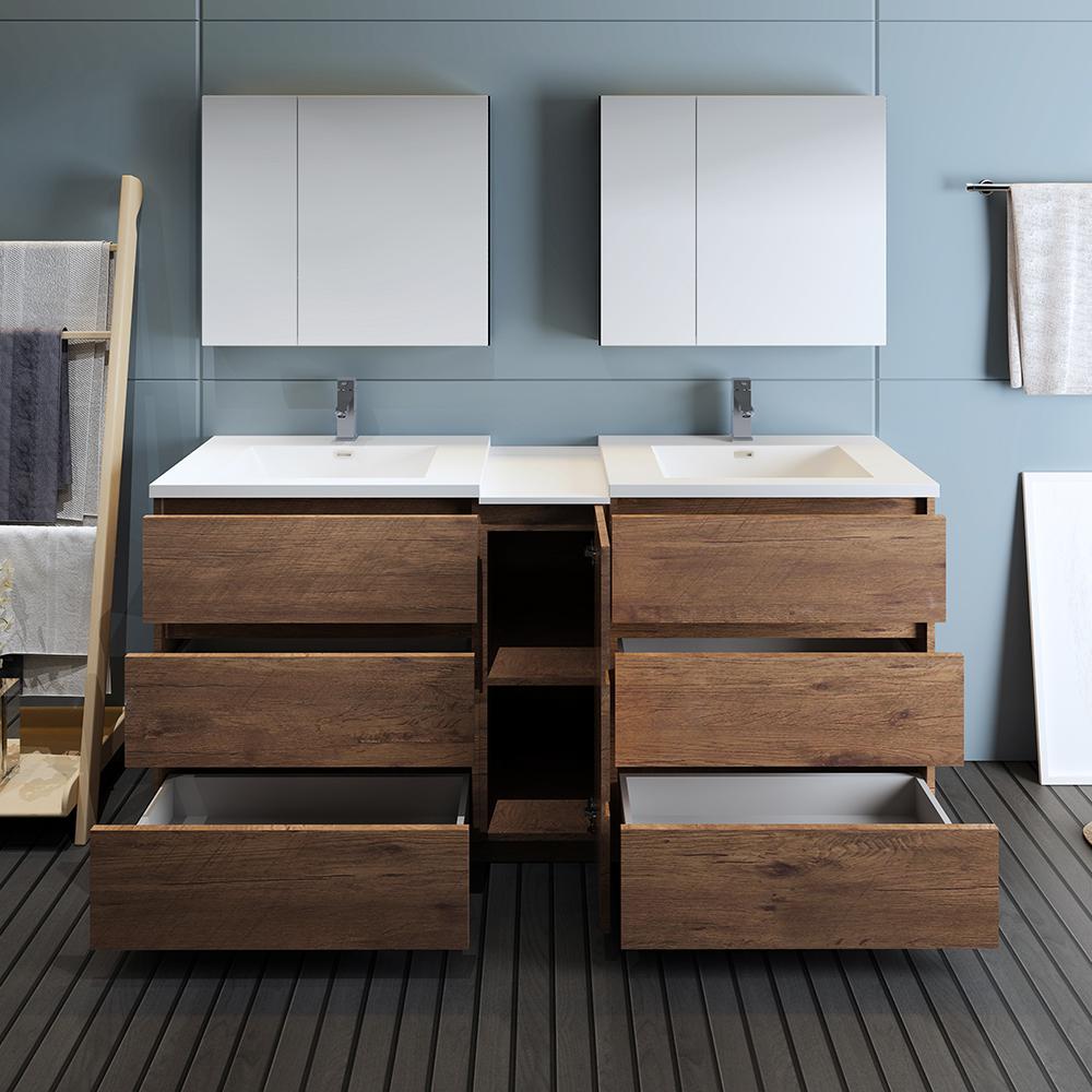 Fresca Lazzaro 72" Rosewood Free Standing Double Sink Modern Bathroom Vanity w/ Medicine Cabinet