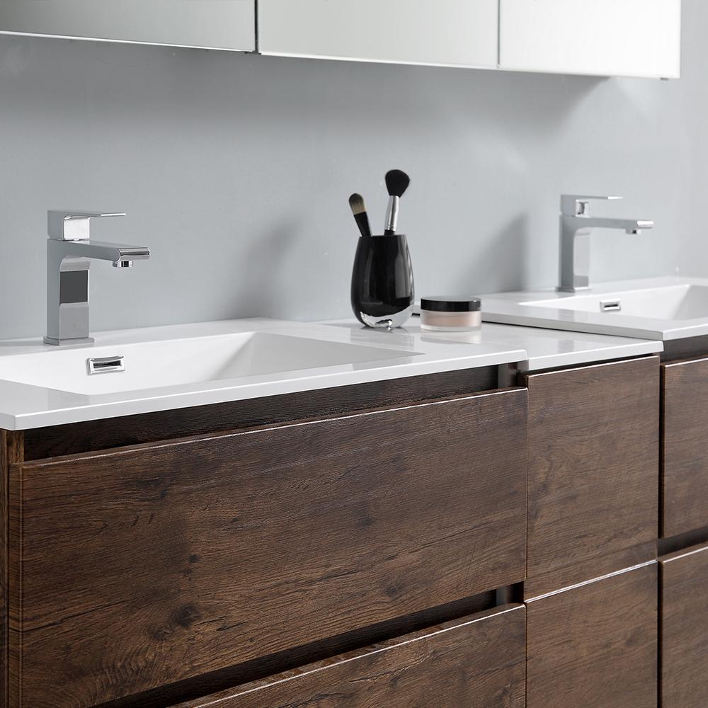 Fresca Lazzaro 72" Rosewood Free Standing Double Sink Modern Bathroom Vanity w/ Medicine Cabinet