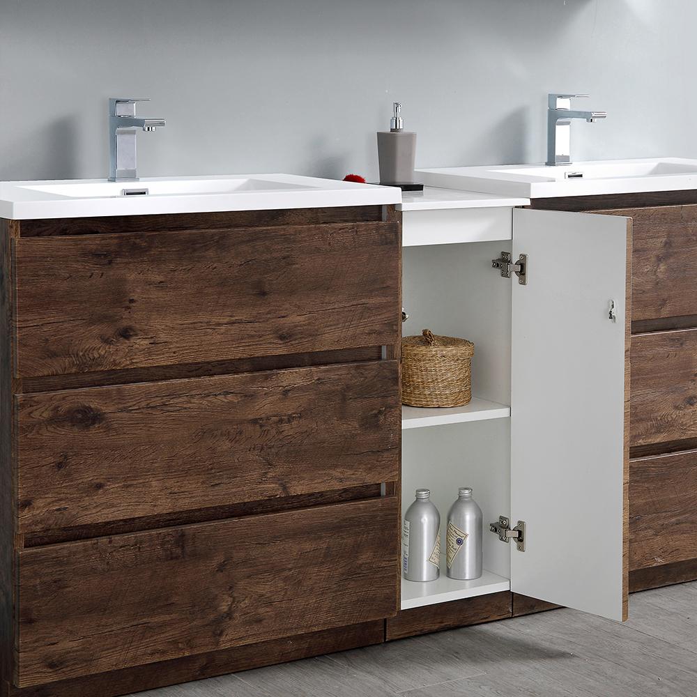 Fresca Lazzaro 72" Rosewood Free Standing Double Sink Modern Bathroom Vanity w/ Medicine Cabinet