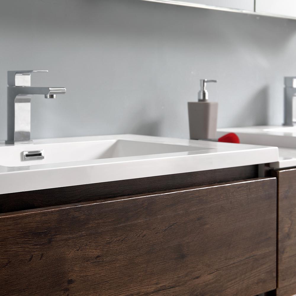 Fresca Lazzaro 72" Rosewood Free Standing Double Sink Modern Bathroom Vanity w/ Medicine Cabinet