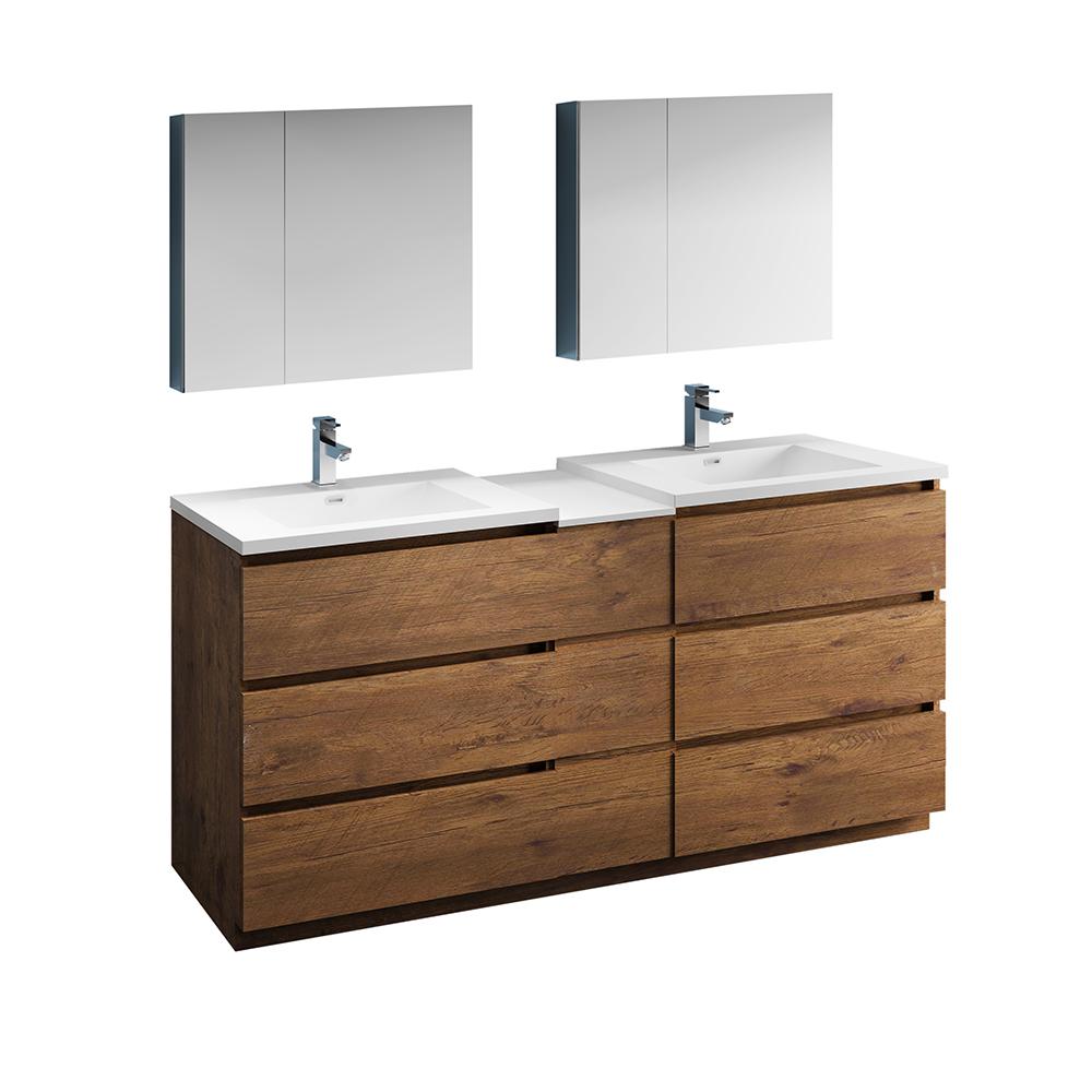 Fresca Lazzaro 72" Rosewood Free Standing Double Sink Modern Bathroom Vanity w/ Medicine Cabinet