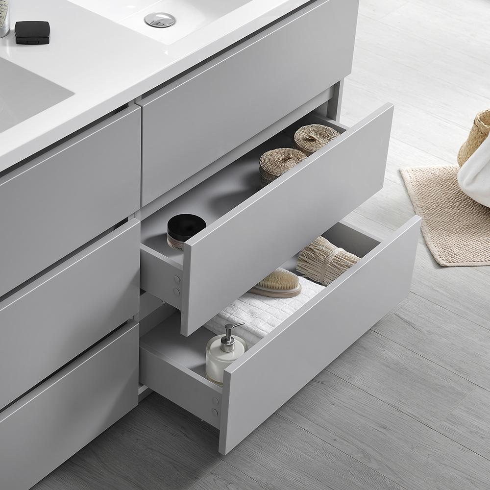 Fresca Lazzaro 60" Gray Free Standing Double Sink Modern Bathroom Vanity w/ Medicine Cabinet