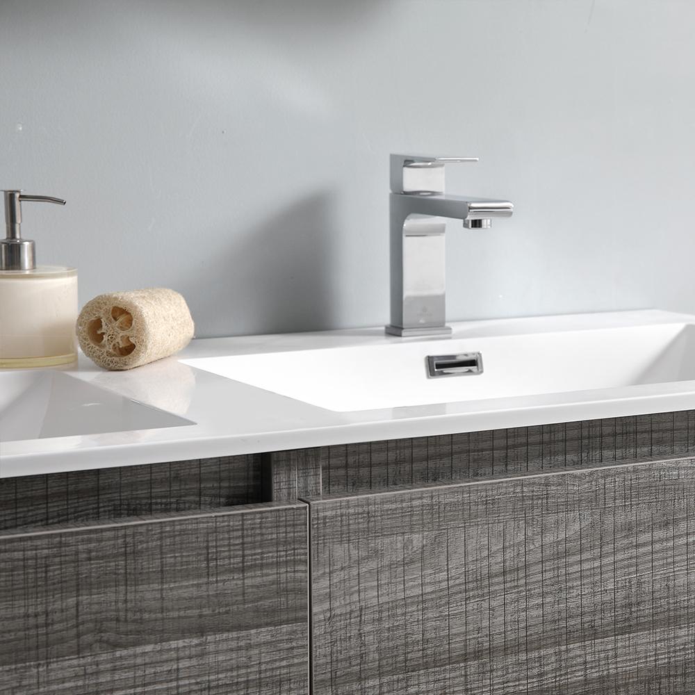 Fresca Lazzaro 60" Glossy Ash Gray Free Standing Double Sink Modern Bathroom Vanity w/ Medicine Cabinet