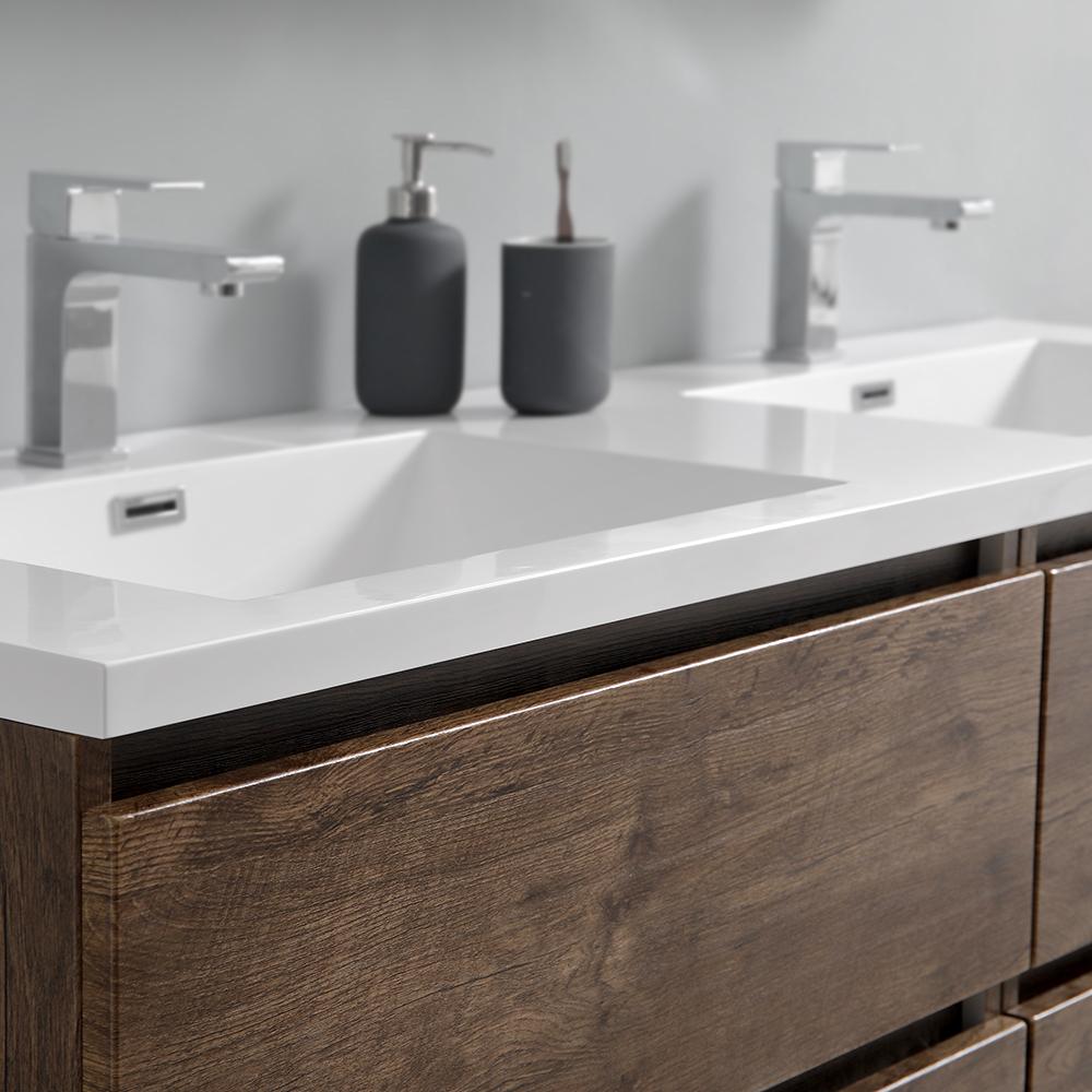Fresca Lazzaro 60" Rosewood Free Standing Double Sink Modern Bathroom Vanity w/ Medicine Cabinet