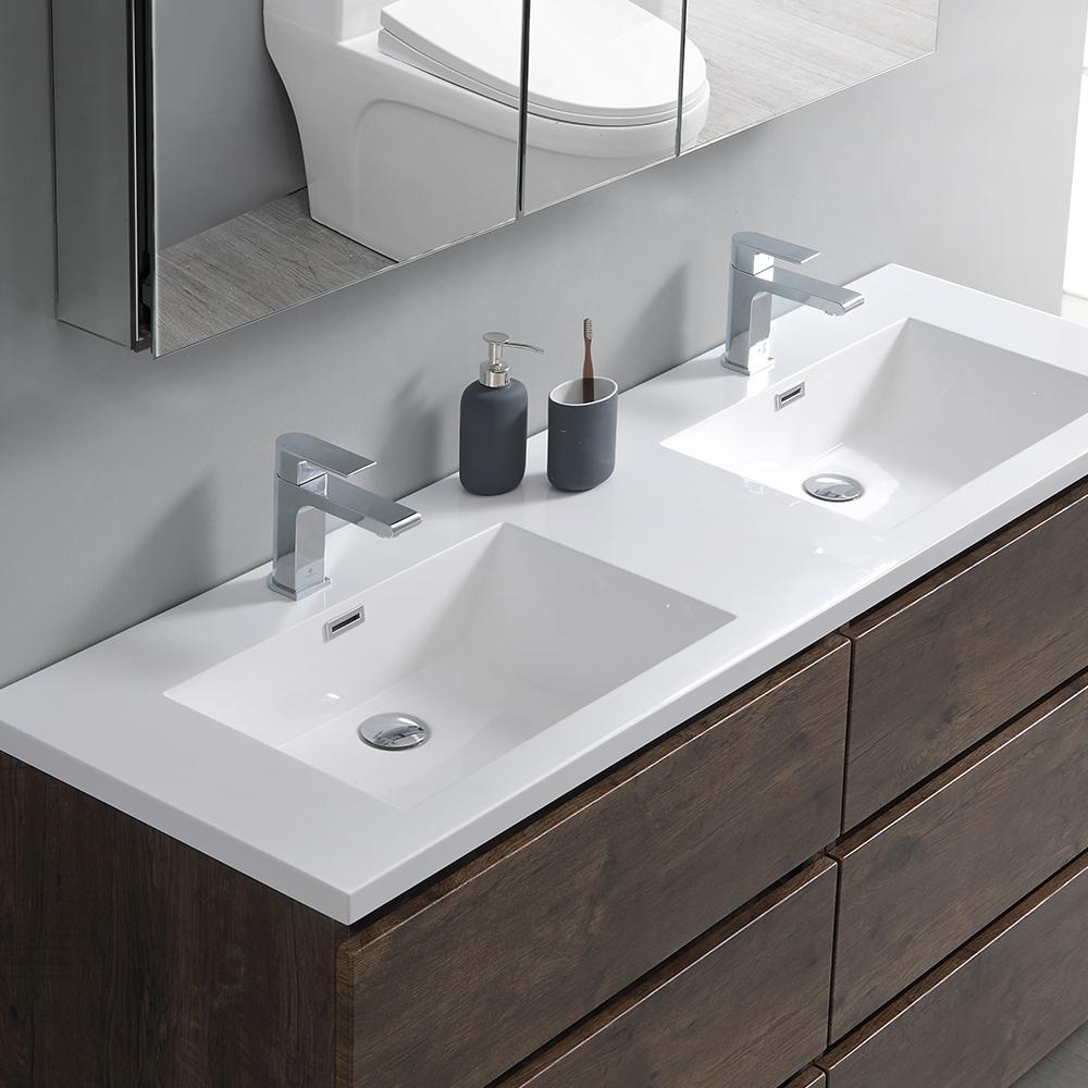 Fresca Lazzaro 60" Rosewood Free Standing Double Sink Modern Bathroom Vanity w/ Medicine Cabinet