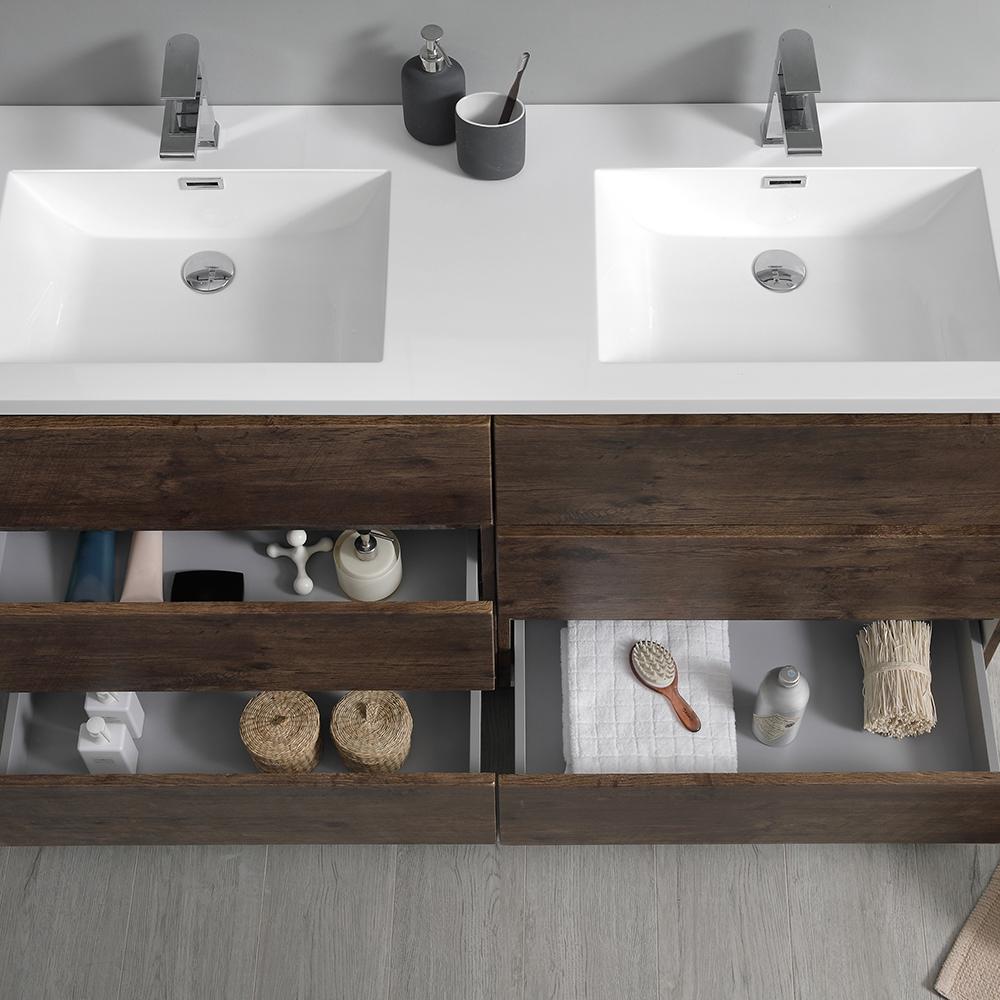 Fresca Lazzaro 60" Rosewood Free Standing Double Sink Modern Bathroom Vanity w/ Medicine Cabinet