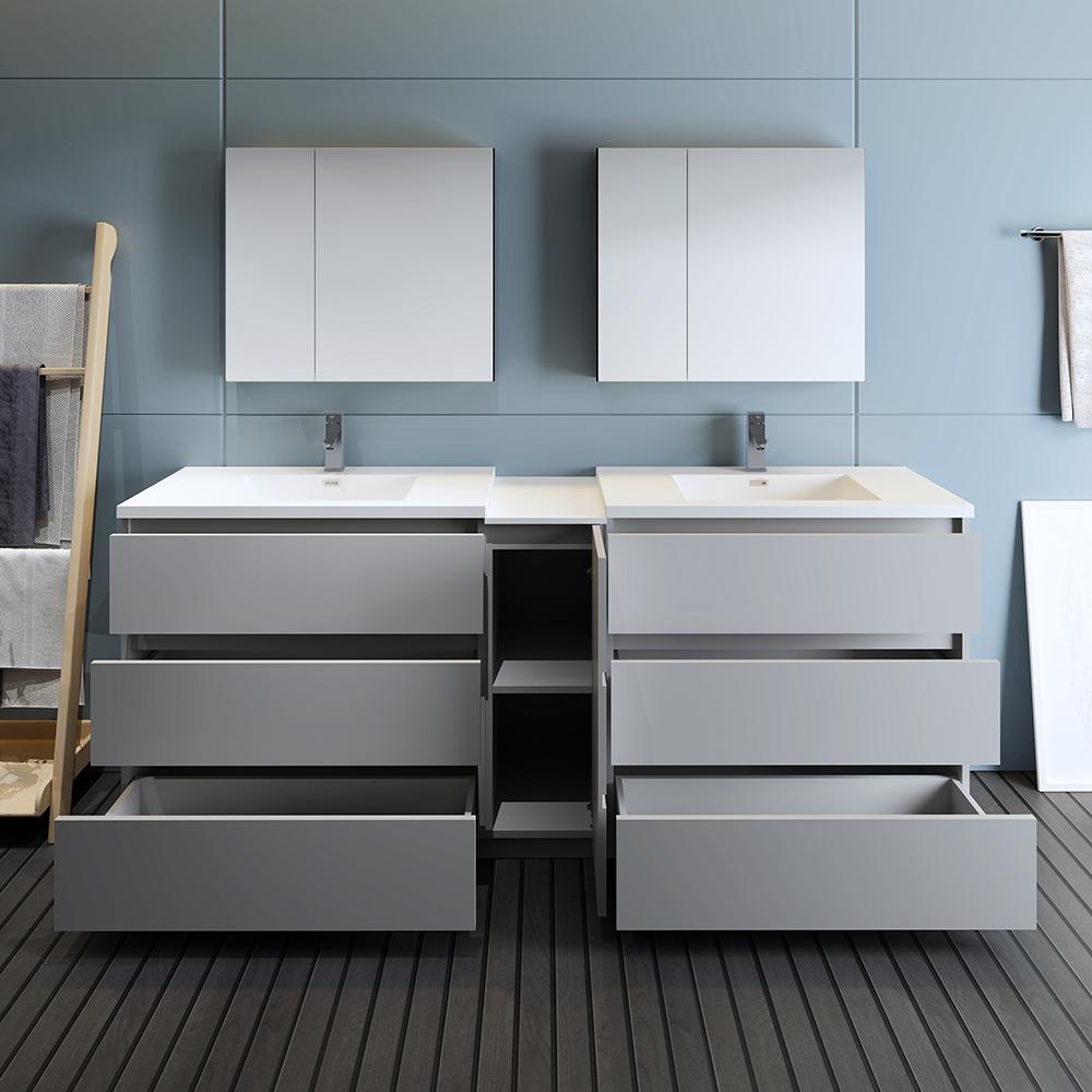 Fresca Lazzaro 84" Gray Free Standing Double Sink Modern Bathroom Vanity w/ Medicine Cabinet