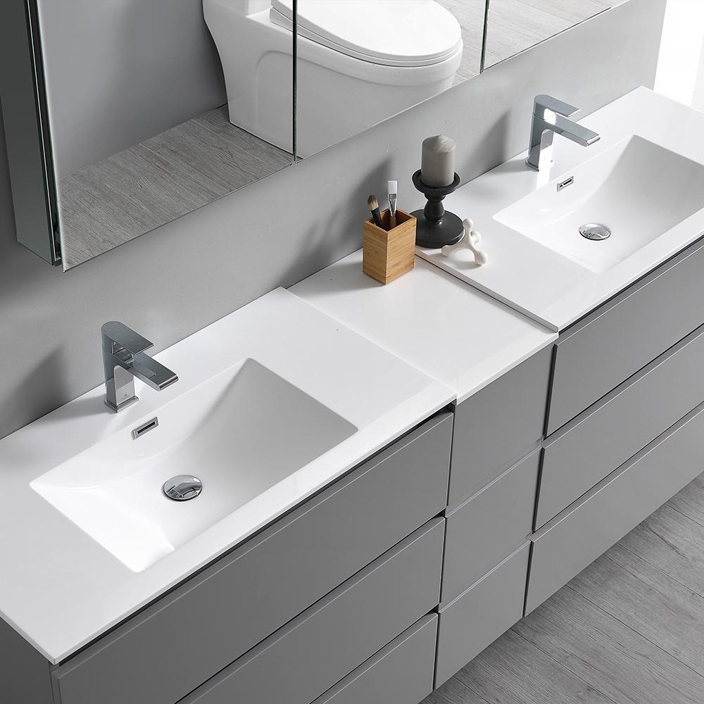 Fresca Lazzaro 84" Gray Free Standing Double Sink Modern Bathroom Vanity w/ Medicine Cabinet
