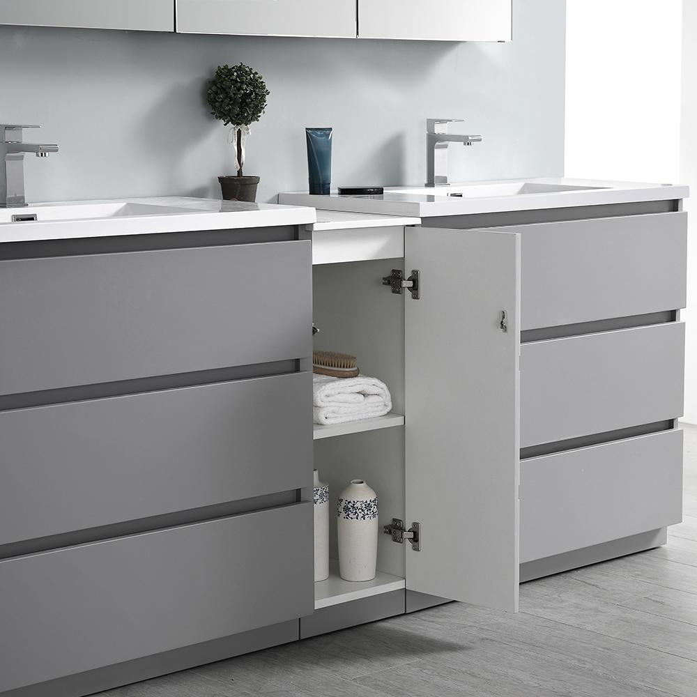 Fresca Lazzaro 84" Gray Free Standing Double Sink Modern Bathroom Vanity w/ Medicine Cabinet
