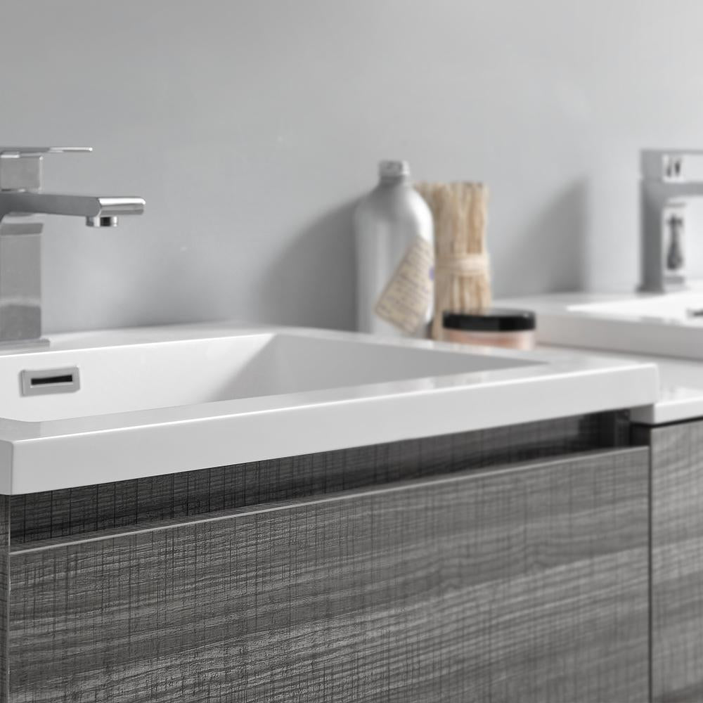 Fresca Lazzaro 84" Glossy Ash Gray Free Standing Double Sink Modern Bathroom Vanity w/ Medicine Cabinet
