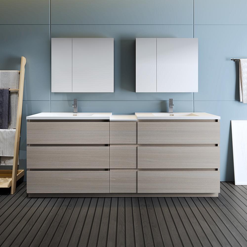 Fresca Lazzaro 84" Gray Wood Free Standing Double Sink Modern Bathroom Vanity w/ Medicine Cabinet