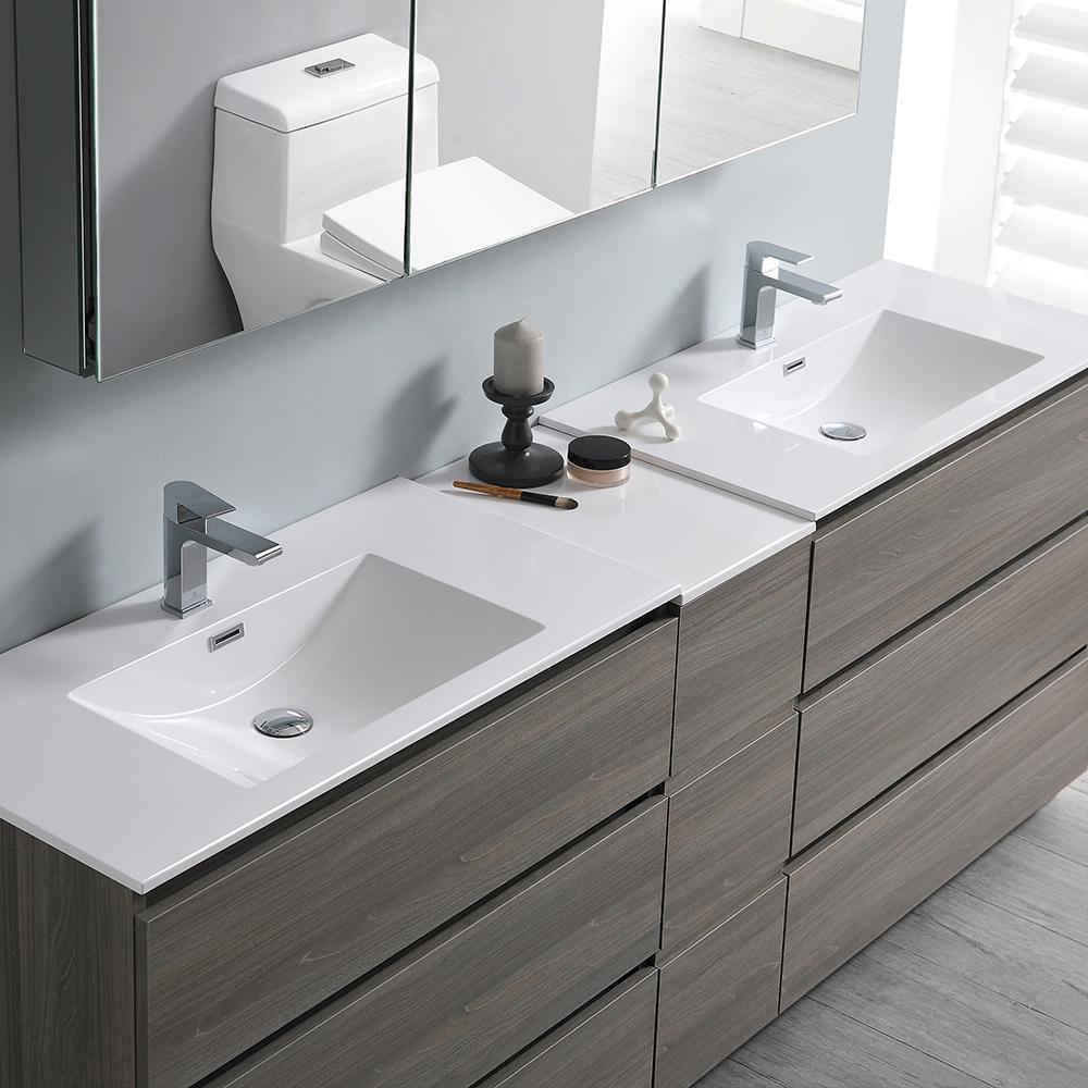 Fresca Lazzaro 84" Gray Wood Free Standing Double Sink Modern Bathroom Vanity w/ Medicine Cabinet
