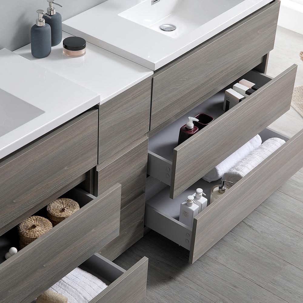 Fresca Lazzaro 84" Gray Wood Free Standing Double Sink Modern Bathroom Vanity w/ Medicine Cabinet