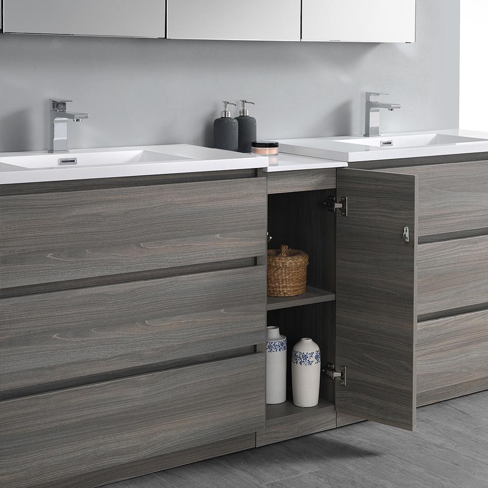 Fresca Lazzaro 84" Gray Wood Free Standing Double Sink Modern Bathroom Vanity w/ Medicine Cabinet