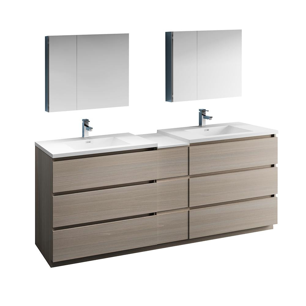 Fresca Lazzaro 84" Gray Wood Free Standing Double Sink Modern Bathroom Vanity w/ Medicine Cabinet