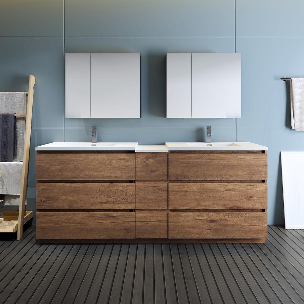 Fresca Lazzaro 84" Rosewood Free Standing Double Sink Modern Bathroom Vanity w/ Medicine Cabinet