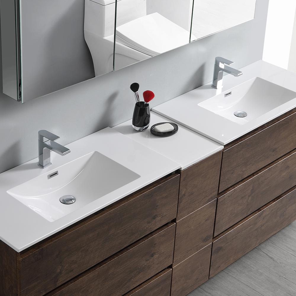 Fresca Lazzaro 84" Rosewood Free Standing Double Sink Modern Bathroom Vanity w/ Medicine Cabinet